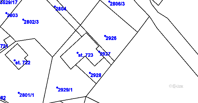 Parcela st. 2927 v KÚ Hejnice, Katastrální mapa