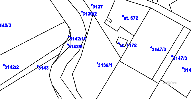Parcela st. 3139 v KÚ Hejnice, Katastrální mapa