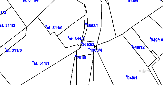 Parcela st. 3653/2 v KÚ Hejnice, Katastrální mapa