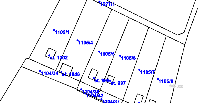 Parcela st. 1105/5 v KÚ Hejnice, Katastrální mapa