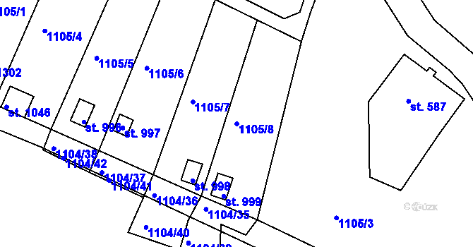 Parcela st. 1105/8 v KÚ Hejnice, Katastrální mapa