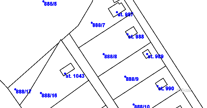 Parcela st. 888/8 v KÚ Hejnice, Katastrální mapa