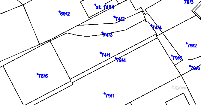 Parcela st. 74/1 v KÚ Hejnice, Katastrální mapa