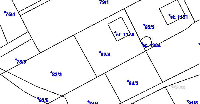 Parcela st. 82/4 v KÚ Hejnice, Katastrální mapa