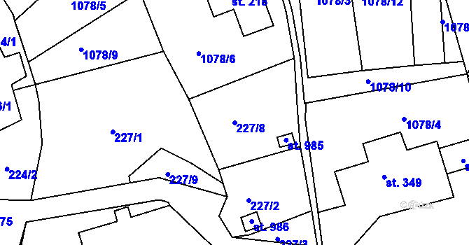Parcela st. 227/8 v KÚ Hejnice, Katastrální mapa