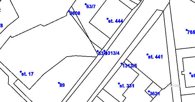 Parcela st. 63/9 v KÚ Hejnice, Katastrální mapa