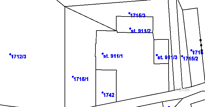 Parcela st. 911/1 v KÚ Hejnice, Katastrální mapa
