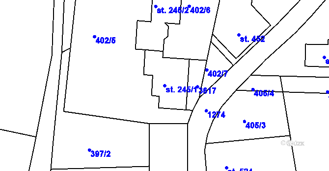 Parcela st. 245/1 v KÚ Hejnice, Katastrální mapa