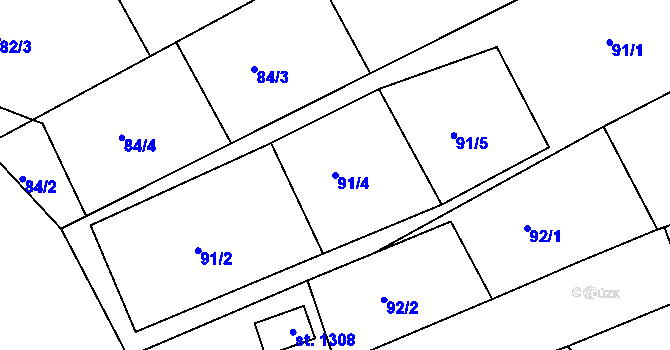 Parcela st. 91/4 v KÚ Hejnice, Katastrální mapa