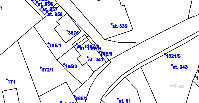 Parcela st. 165/5 v KÚ Hejnice, Katastrální mapa