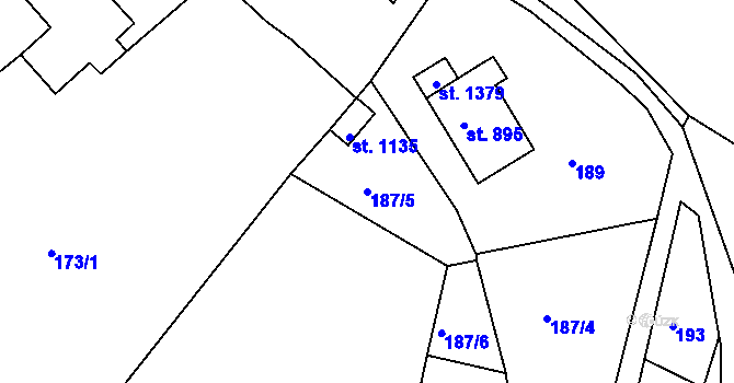 Parcela st. 187/5 v KÚ Hejnice, Katastrální mapa