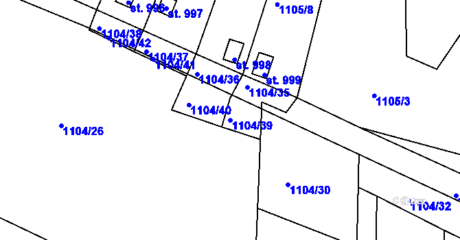 Parcela st. 1104/39 v KÚ Hejnice, Katastrální mapa