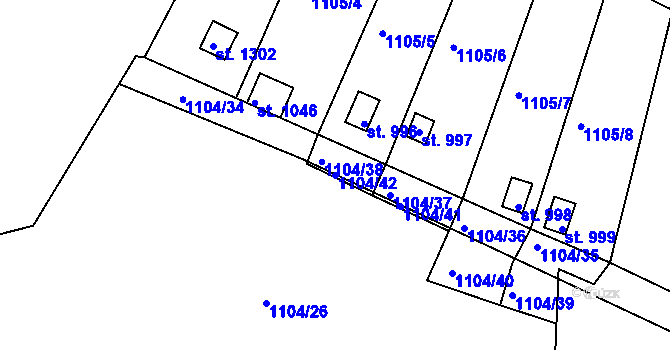Parcela st. 1104/42 v KÚ Hejnice, Katastrální mapa