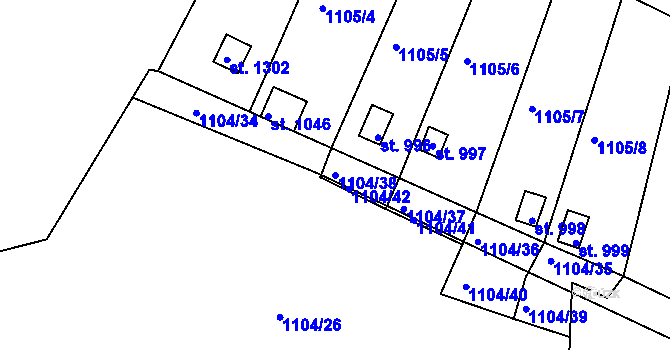 Parcela st. 1104/38 v KÚ Hejnice, Katastrální mapa