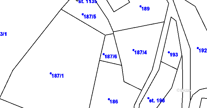 Parcela st. 187/6 v KÚ Hejnice, Katastrální mapa