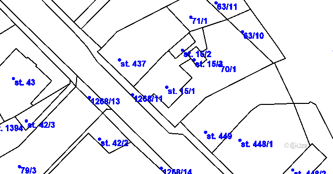 Parcela st. 15/1 v KÚ Hejnice, Katastrální mapa