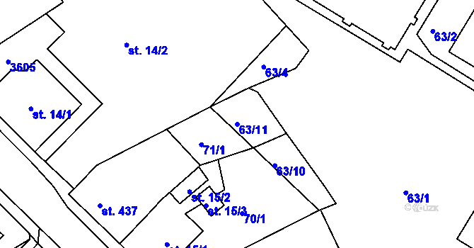 Parcela st. 63/11 v KÚ Hejnice, Katastrální mapa