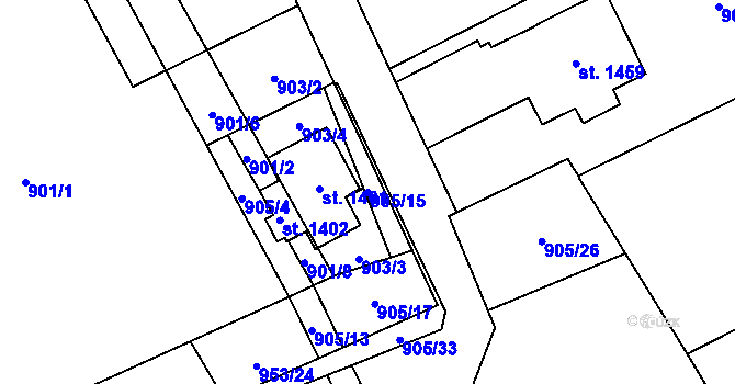 Parcela st. 905/15 v KÚ Hejnice, Katastrální mapa