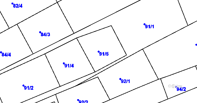 Parcela st. 91/5 v KÚ Hejnice, Katastrální mapa