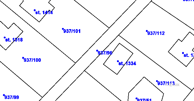 Parcela st. 937/96 v KÚ Hejnice, Katastrální mapa
