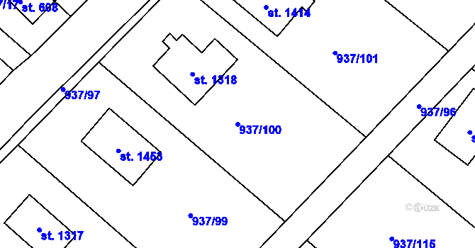 Parcela st. 937/100 v KÚ Hejnice, Katastrální mapa