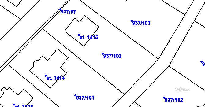 Parcela st. 937/102 v KÚ Hejnice, Katastrální mapa