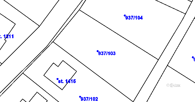 Parcela st. 937/103 v KÚ Hejnice, Katastrální mapa