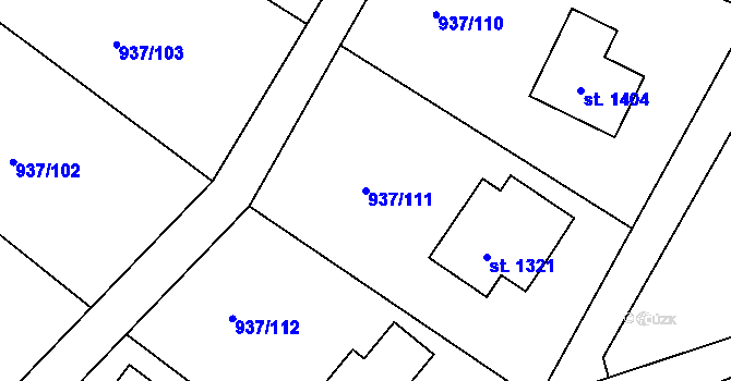 Parcela st. 937/111 v KÚ Hejnice, Katastrální mapa