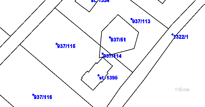 Parcela st. 937/114 v KÚ Hejnice, Katastrální mapa