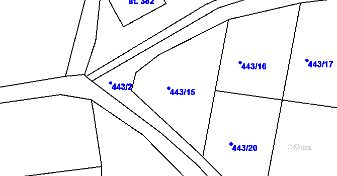 Parcela st. 443/15 v KÚ Hejnice, Katastrální mapa