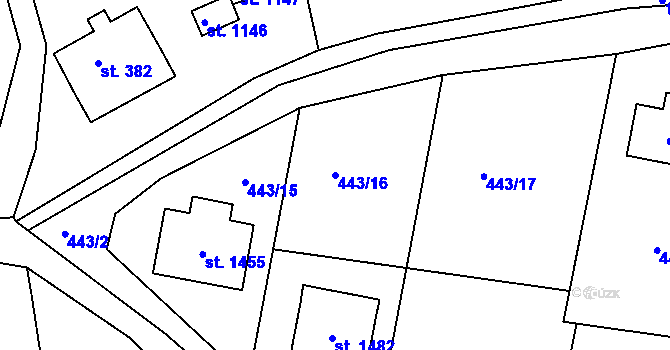 Parcela st. 443/16 v KÚ Hejnice, Katastrální mapa