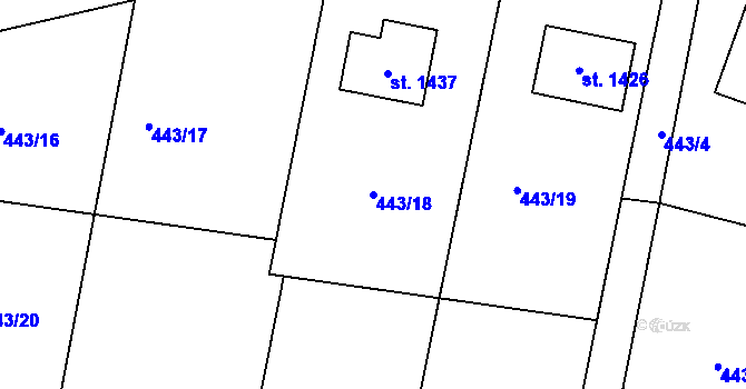 Parcela st. 443/18 v KÚ Hejnice, Katastrální mapa