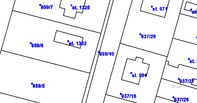 Parcela st. 859/10 v KÚ Hejnice, Katastrální mapa