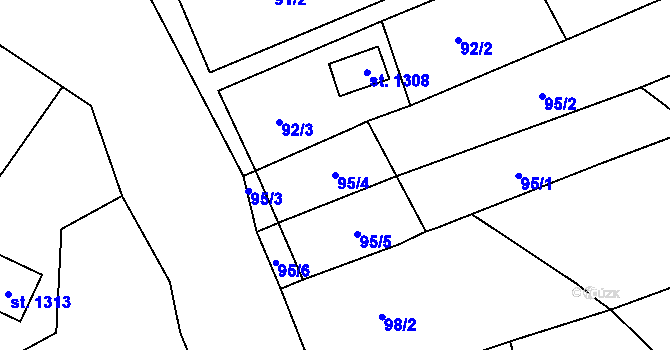Parcela st. 95/4 v KÚ Hejnice, Katastrální mapa