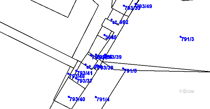 Parcela st. 793/39 v KÚ Hejnice, Katastrální mapa