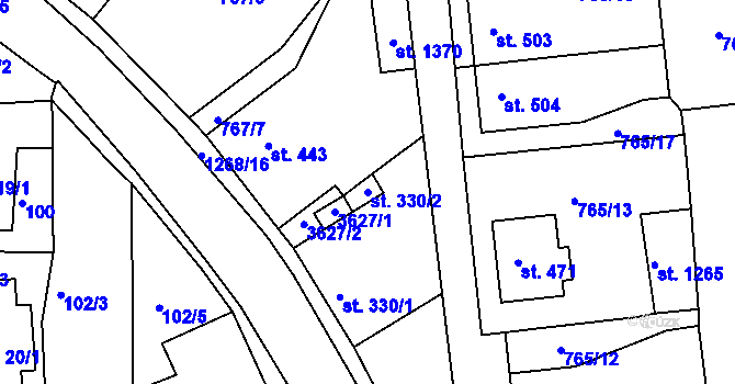 Parcela st. 330/2 v KÚ Hejnice, Katastrální mapa