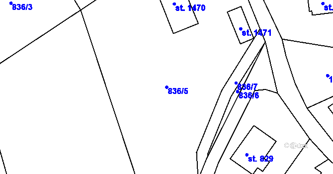 Parcela st. 836/5 v KÚ Hejnice, Katastrální mapa