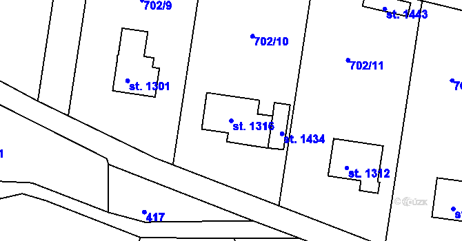 Parcela st. 1316 v KÚ Hejnice, Katastrální mapa