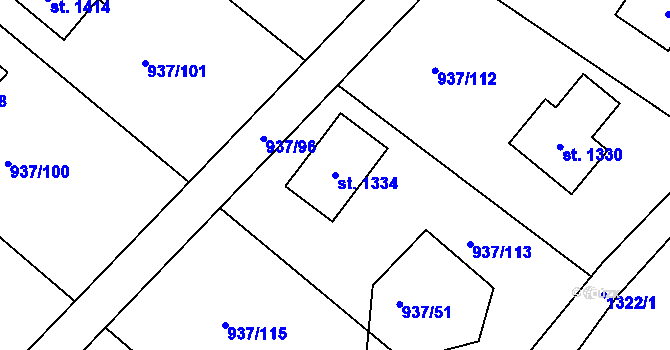 Parcela st. 1334 v KÚ Hejnice, Katastrální mapa