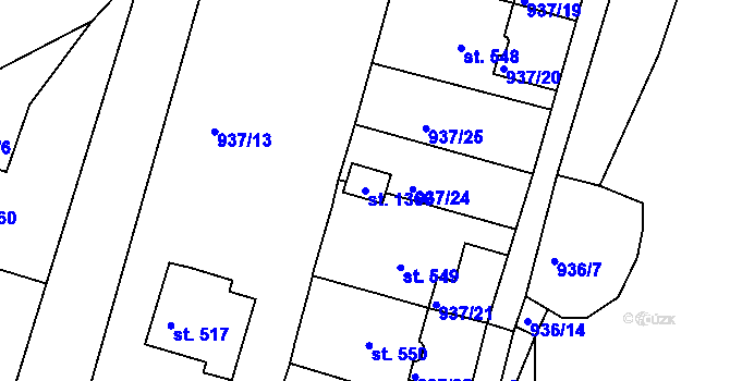 Parcela st. 1366 v KÚ Hejnice, Katastrální mapa