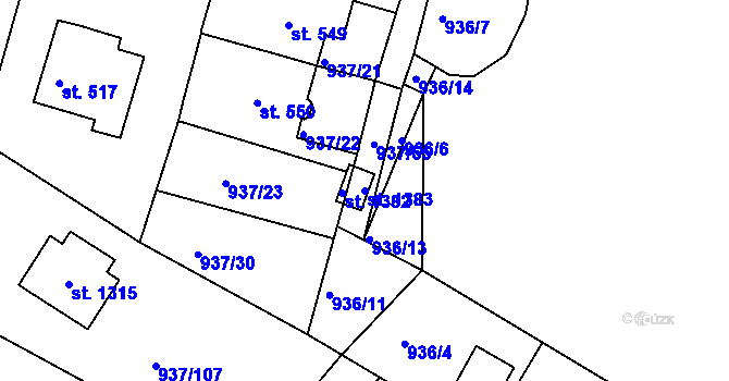 Parcela st. 1383 v KÚ Hejnice, Katastrální mapa