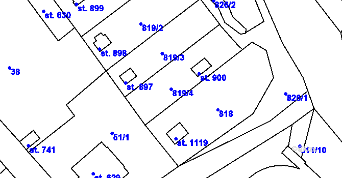 Parcela st. 819/4 v KÚ Hejnice, Katastrální mapa