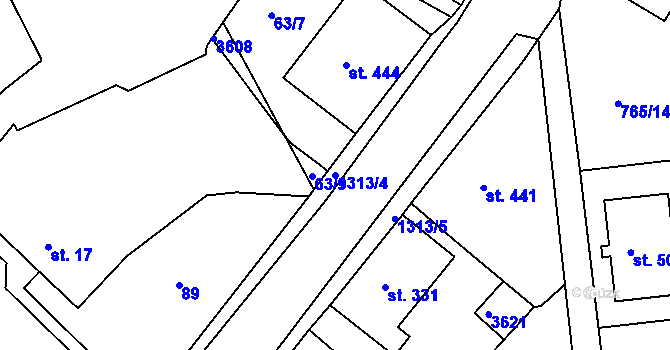 Parcela st. 1313/4 v KÚ Hejnice, Katastrální mapa
