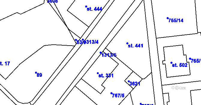 Parcela st. 1313/5 v KÚ Hejnice, Katastrální mapa