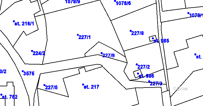 Parcela st. 227/9 v KÚ Hejnice, Katastrální mapa