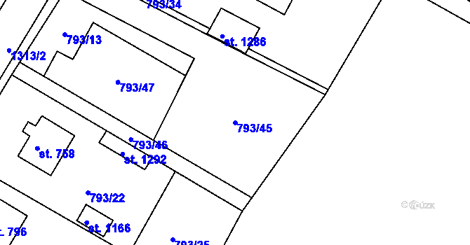 Parcela st. 793/45 v KÚ Hejnice, Katastrální mapa