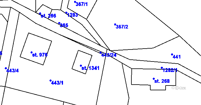 Parcela st. 443/24 v KÚ Hejnice, Katastrální mapa