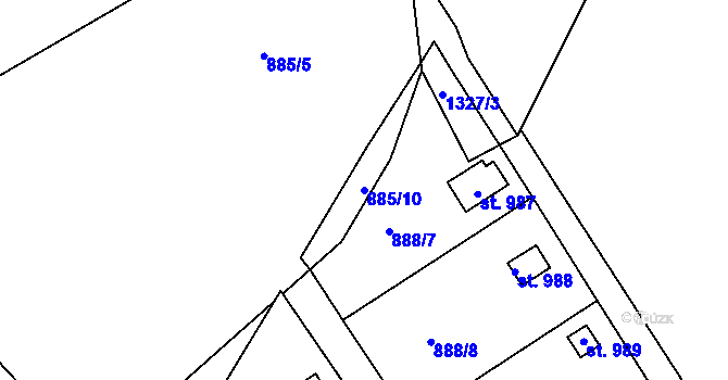 Parcela st. 885/10 v KÚ Hejnice, Katastrální mapa