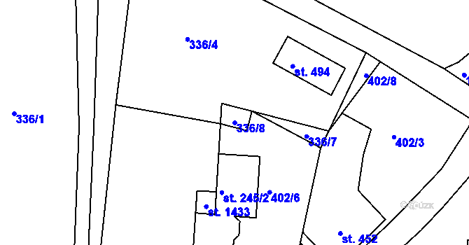 Parcela st. 336/8 v KÚ Hejnice, Katastrální mapa
