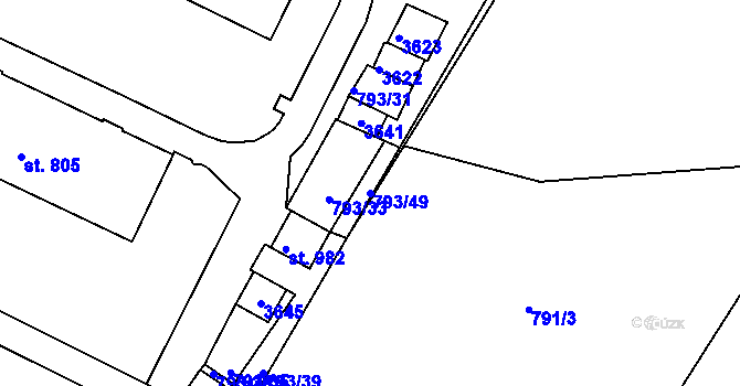 Parcela st. 793/49 v KÚ Hejnice, Katastrální mapa